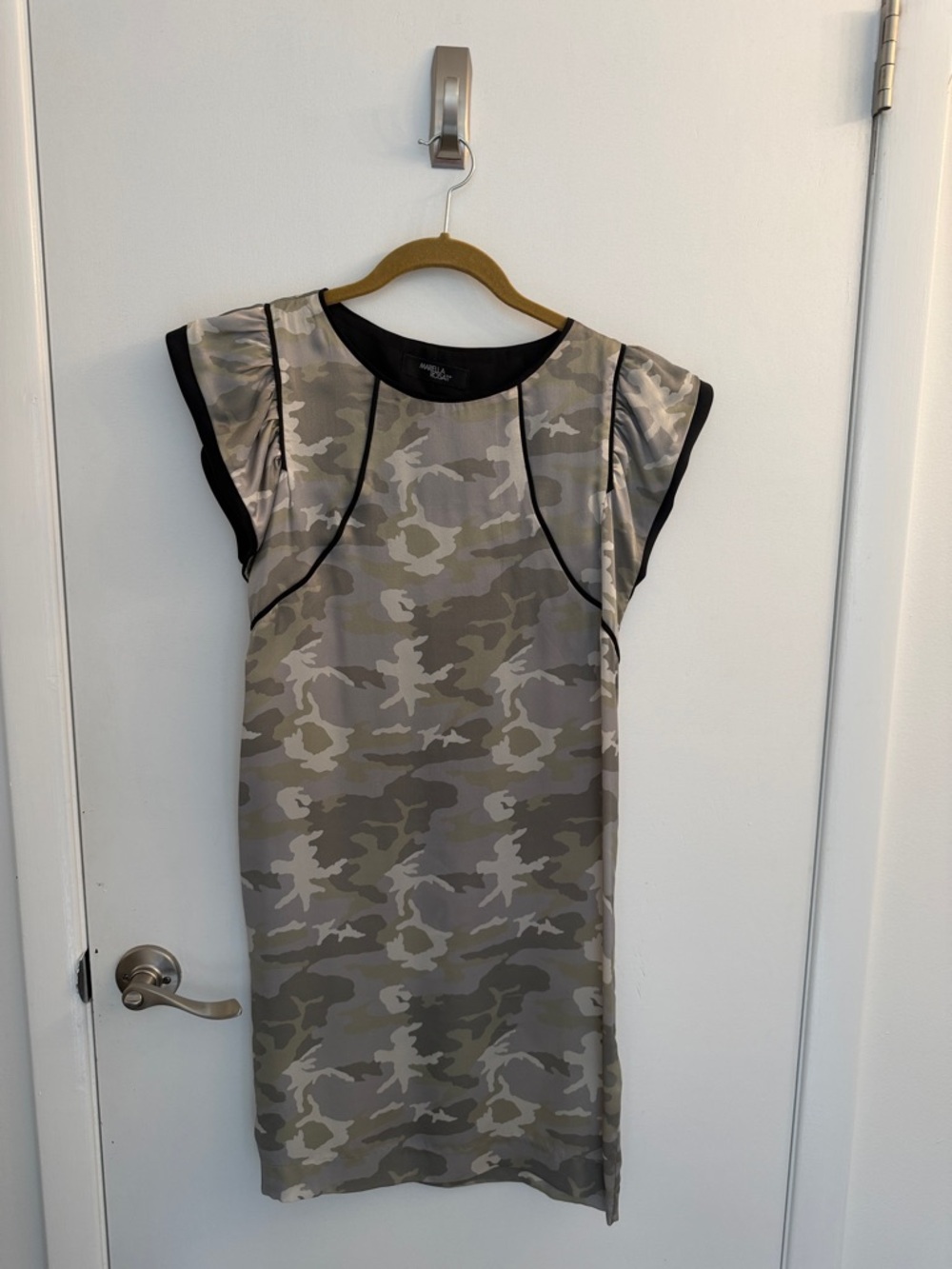Neutral Camo Mini Dress with Black Trim